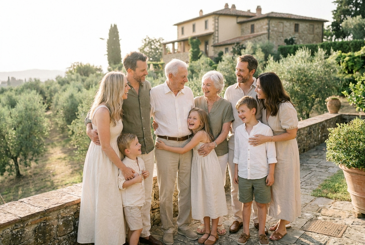 Famiglia multigenerazionale che ritrova le proprie radici italiane